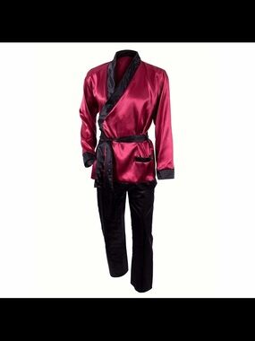 Red and Black Satin Style Men's Smoking Jacket - Bunny Enthusiast
